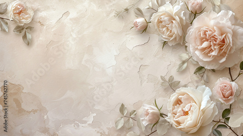 Elegant Cream Roses on Textured Background with Copy Space for Wedding Invitations and Greeting Cards