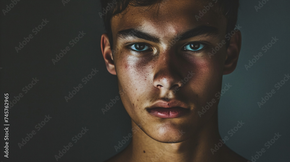 Intense Young Male Portrait with Dramatic Lighting and Strong Features Intense Young Male Portrait with Dramatic Lighting and Strong Features