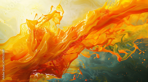 Abstract orange paint splash captured in motion  vibrant energy  fluid art dynamics  high-resolution