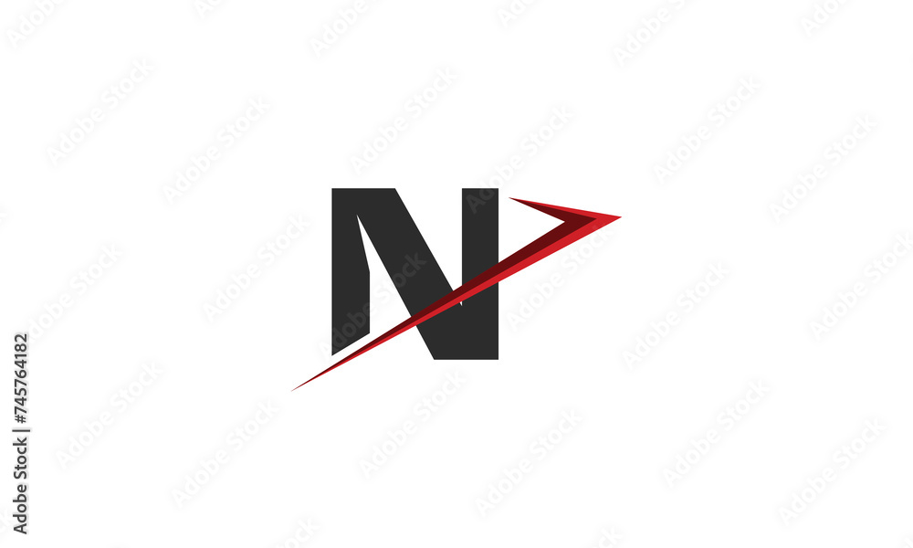 N black red swoosh letter logo vector design illustration. Creative template icon for company or business N black red swoosh letter logo vector design illustration. Creative template icon for company or business