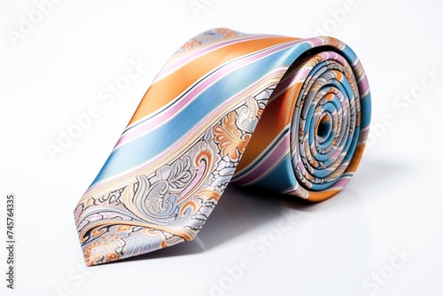 Rolled silk necktie, fashion accessory, for formal and professional, isolated on a white background