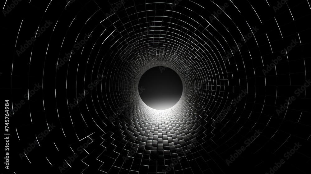 Fototapeta premium Tunnel or wormhole. Abstract Wormhole Science. 3D tunnel grid. Wireframe 3D surface tunnel. Abstract digital background