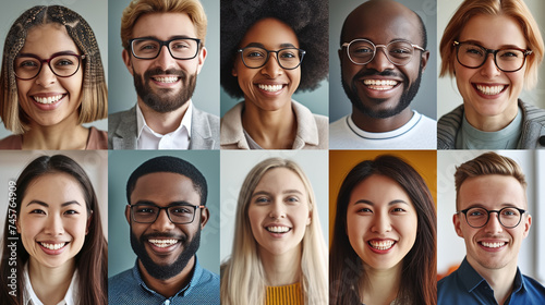 Diverse Group of Smiling Young Adults Portraits Displaying Multiethnic Happy Faces