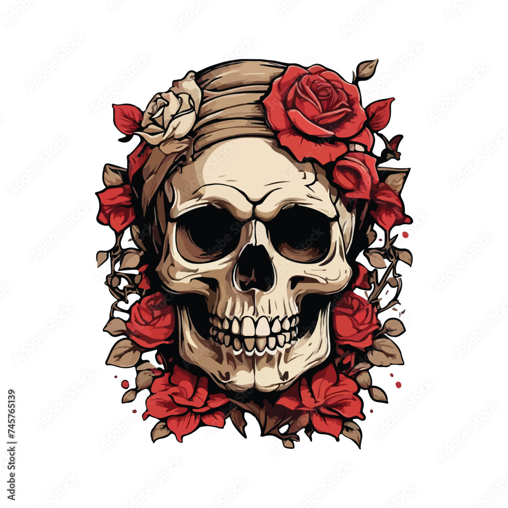 skull with rose flower vector art skull with rose flower vector art