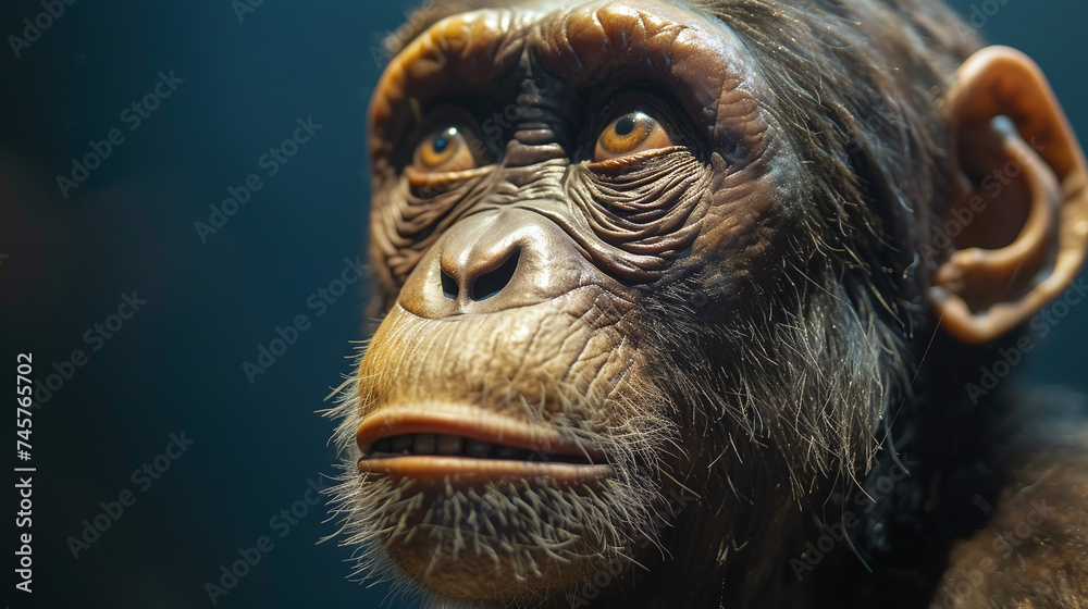 Close Up of Chimpanzee Face with Expressive Eyes in Natural Lighting