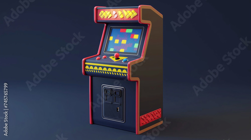 Retro Arcade Gaming Machine Isolated on Blue Background with 3D Illustration Effects