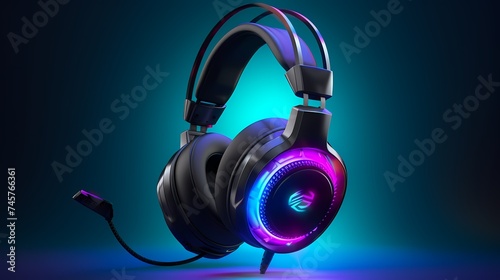 Isolated gaming headset with dynamic RGB lighting, creating a visually striking image.