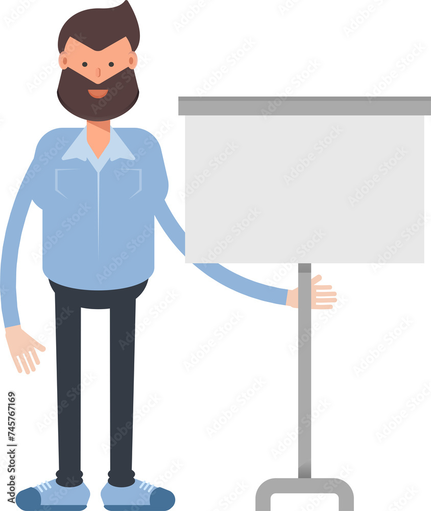 Beard Man Character Presenting Whiteboard
Beard Man Character Presenting Whiteboard