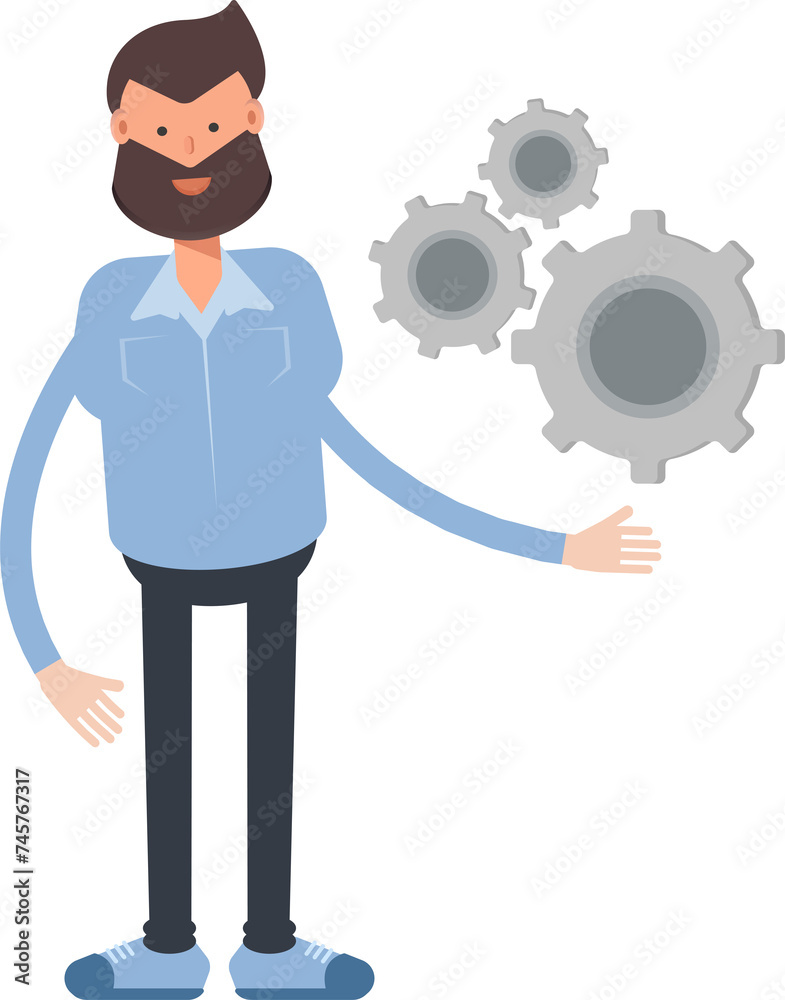 Beard Man Character Holding Gears
Beard Man Character Holding Gears