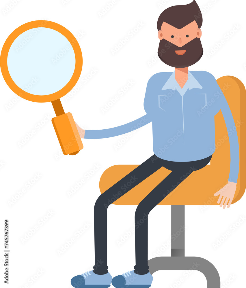 Beard Man Character Sitting and Holding Magnifier
Beard Man Character Sitting and Holding Magnifier