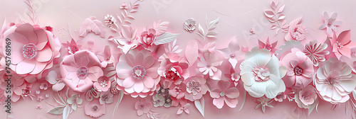 pinkflowered paper wall art in the style of flat comp photo