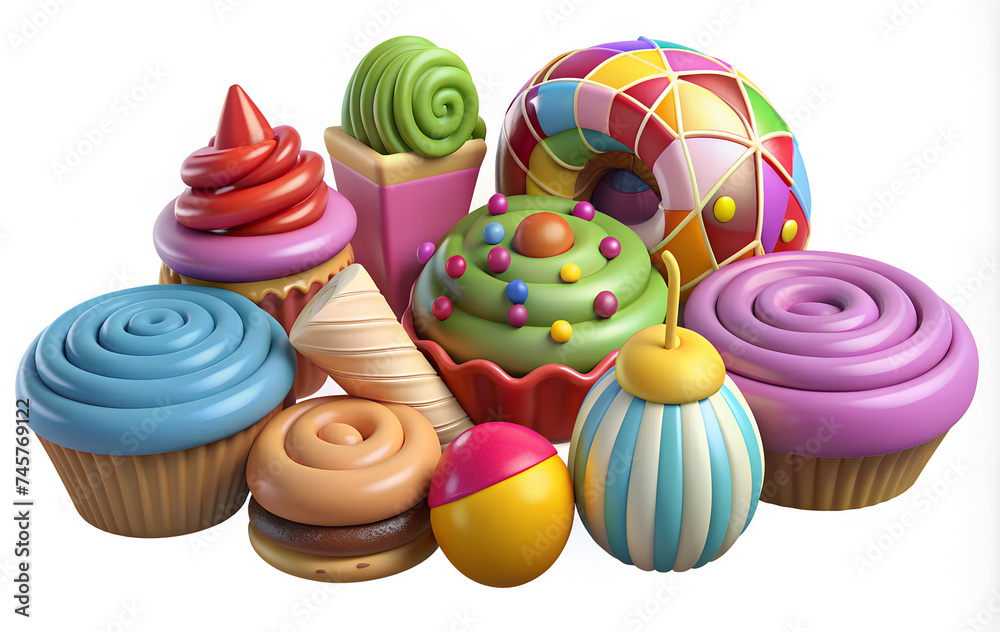 set of 3d sweets isolated on white background set of 3d sweets isolated on white background