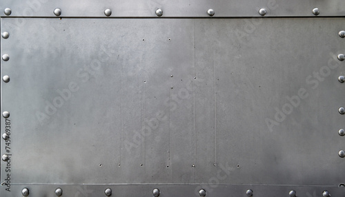 Gray flat sheet metal fastened with rivets with frame for writing messages. Suitable for making background images and banner designs. to create backgrounds, text, other photo
