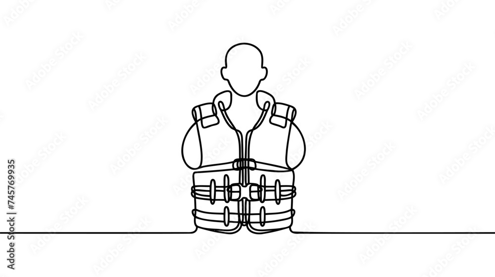 Life Water Jacket One Line Cartoon Doodle - Vector Clip Art, Continuous Line Drawing of Water Jacket Icon.