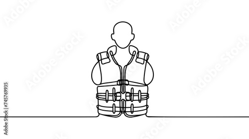 Life Water Jacket One Line Cartoon Doodle - Vector Clip Art, Continuous Line Drawing of Water Jacket Icon.