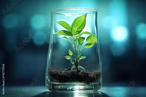 Plant in a glass jar. The concept of environmental protection.