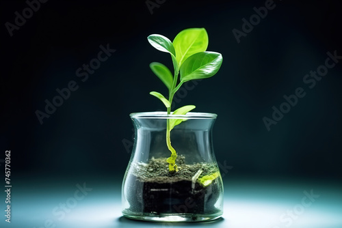 Plant growing from a glass jar.