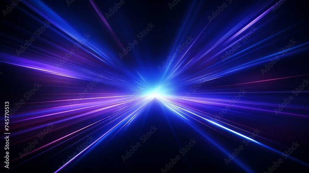 Blur luminous rays. Glowing neon banner. Cyber flare. Defocused ultraviolet navy blue color light lines motion on dark black futuristic abstract background Blur luminous rays. Glowing neon banner. Cyber flare. Defocused ultraviolet navy blue color light lines motion on dark black futuristic abstract background