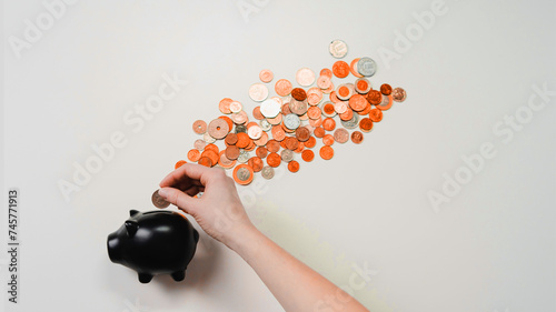 Black cartoonist money box with Gray coin background design 