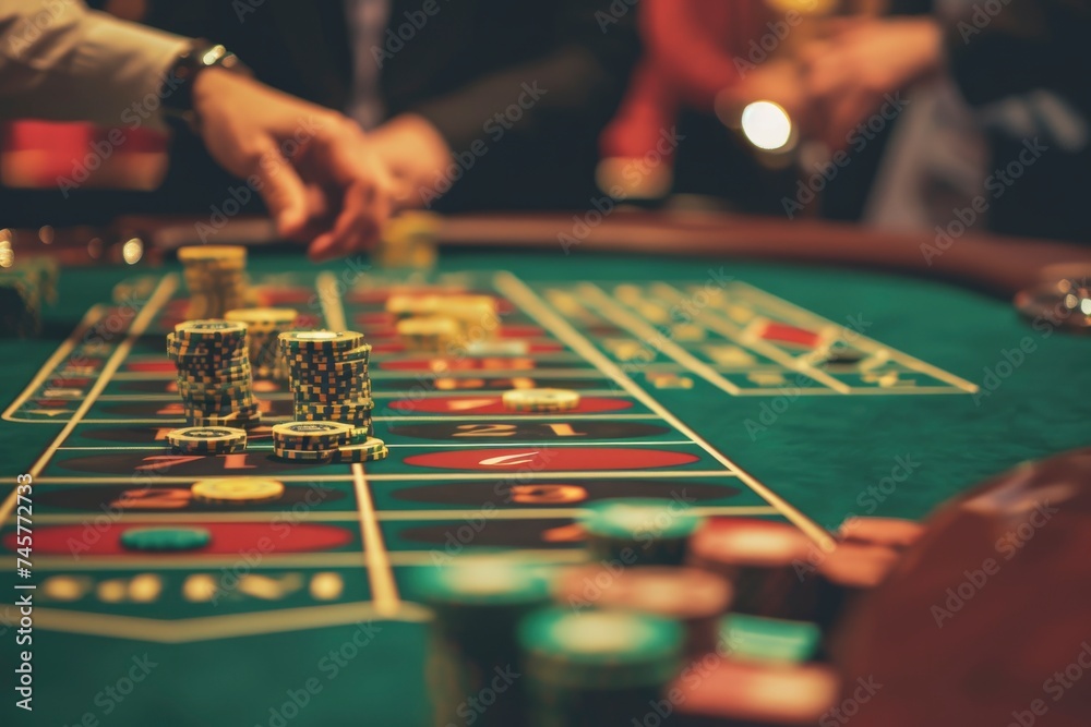 close up of people playing roulette in a casino. generative ai