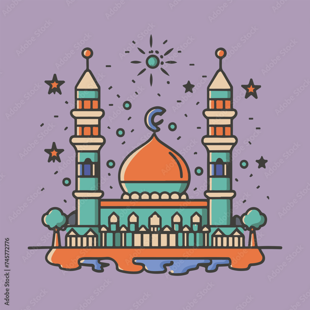 mosque vector with watercolor background