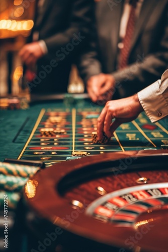 close up of people playing roulette in a casino. generative ai