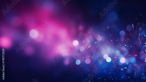 Defocused glow overlay. Fluorescent light leak. Sci-Fi illumination. Blur neon navy blue magenta pink color flare flecks on dark modern abstract background photo