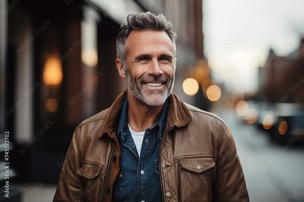 Portrait of a handsome middle-aged man smiling at the camera Portrait of a handsome middle-aged man smiling at the camera