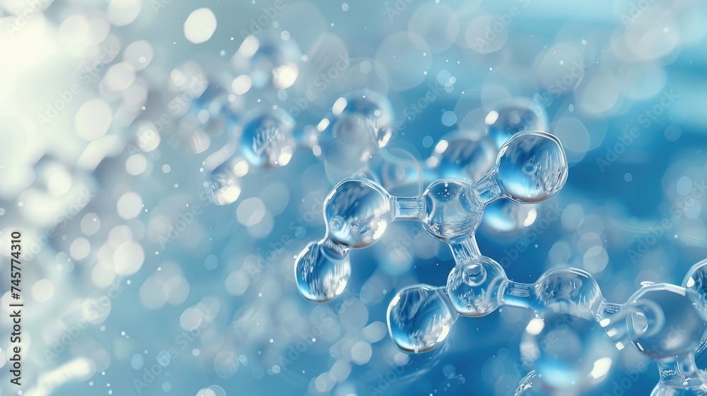 3D Render of Hyaluronic Acid Molecule Among Water Droplets