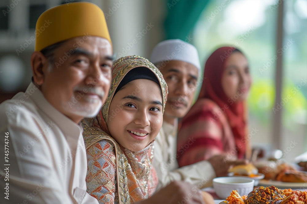 Asian family, celebrating Eid Ul Fitr at home, asking forgiveness 
