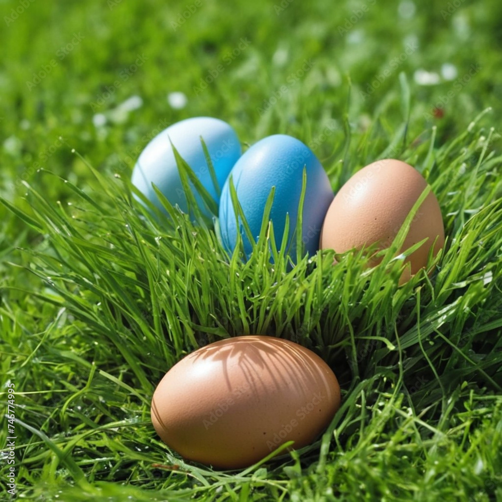 photo of a easter eggs in grass