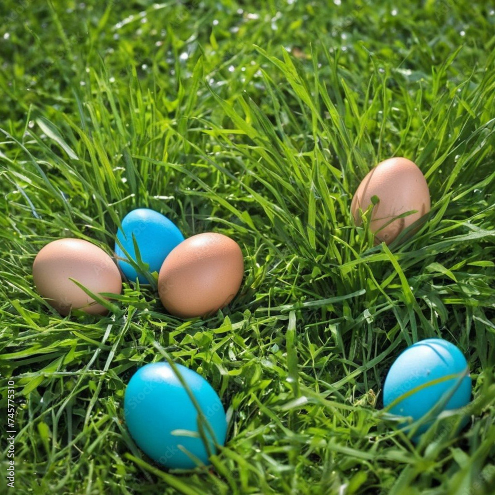 photo of a easter eggs in grass