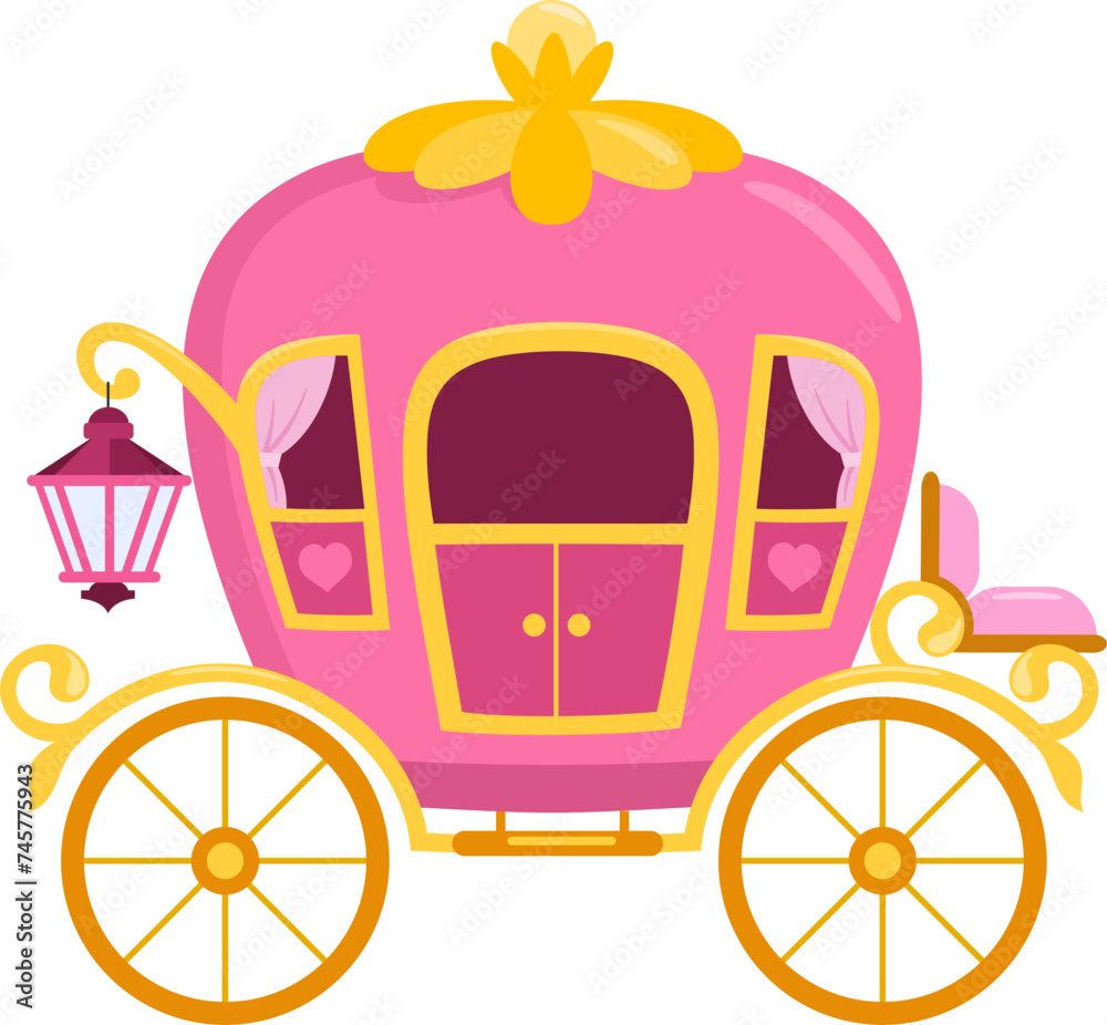 Cartoon Beautiful Princess Carriage. Vector Illustration Flat Design Isolated On Transparent Background Cartoon Beautiful Princess Carriage. Vector Illustration Flat Design Isolated On Transparent Background