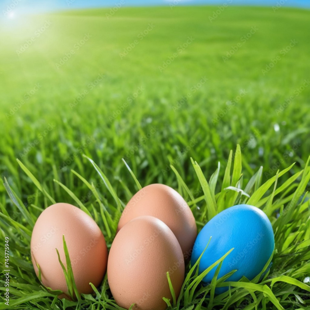 photo of a easter eggs in grass photo of a easter eggs in grass