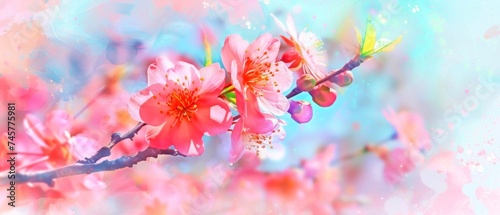 Spring Watercolor Bloom, Vibrant watercolor painting of blooming flowers in springtime, Artistically painted watercolor image of colorful spring blooms. © Gasipat
