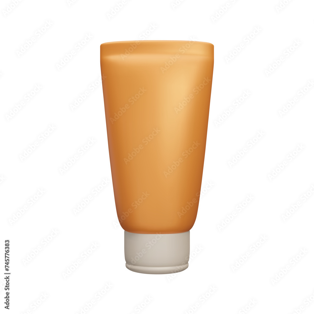 Realistic 3D sunscreen cream bottle isolated on white. Orange 3D sun safety skin care protection cosmetic product. 3D SPF sunblock cream tube realistic render packaging mockup. Realistic 3D sunscreen cream bottle isolated on white. Orange 3D sun safety skin care protection cosmetic product. 3D SPF sunblock cream tube realistic render packaging mockup.