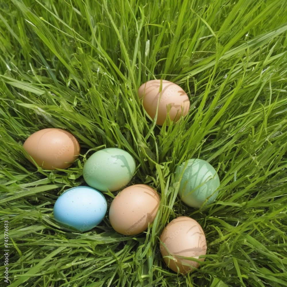 Fototapeta premium photo of a easter eggs in grass