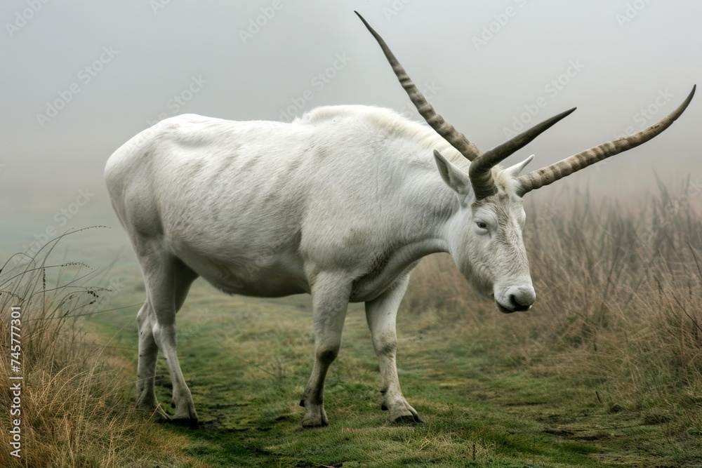A majestic antelope with impressive horns stands gracefully on the green grass of its natural habitat, embodying the beauty of a terrestrial mammal in the wild A majestic antelope with impressive horns stands gracefully on the green grass of its natural habitat, embodying the beauty of a terrestrial mammal in the wild