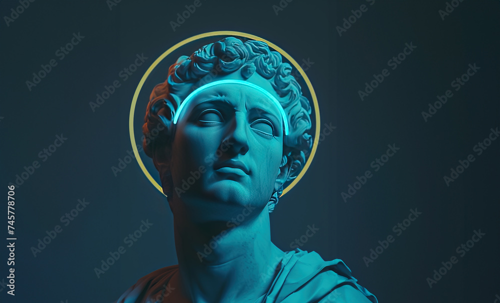 Neo-Classical Sculpture with Neon Contour created with Generative AI technology Neo-Classical Sculpture with Neon Contour created with Generative AI technology