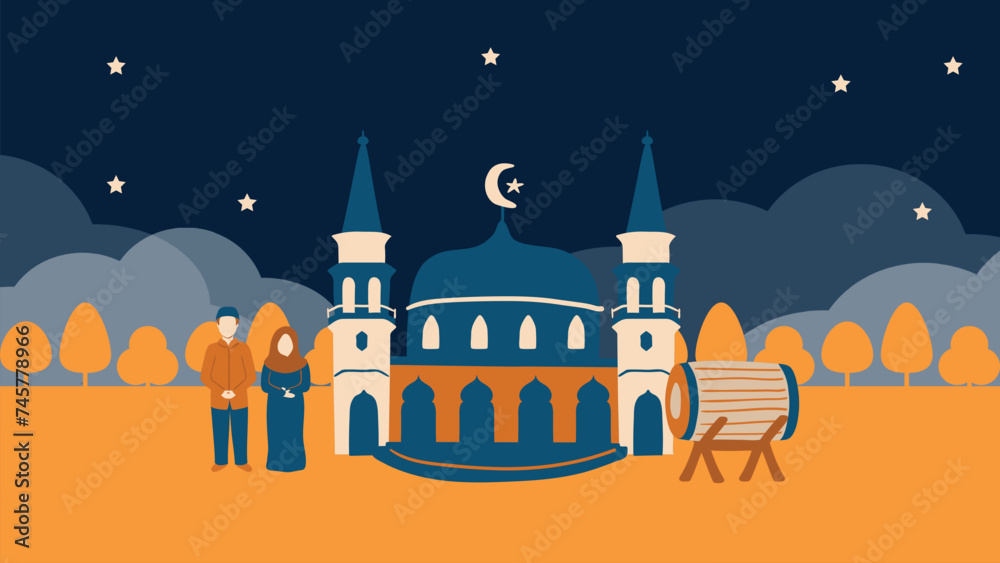 illustration of a mosque at night