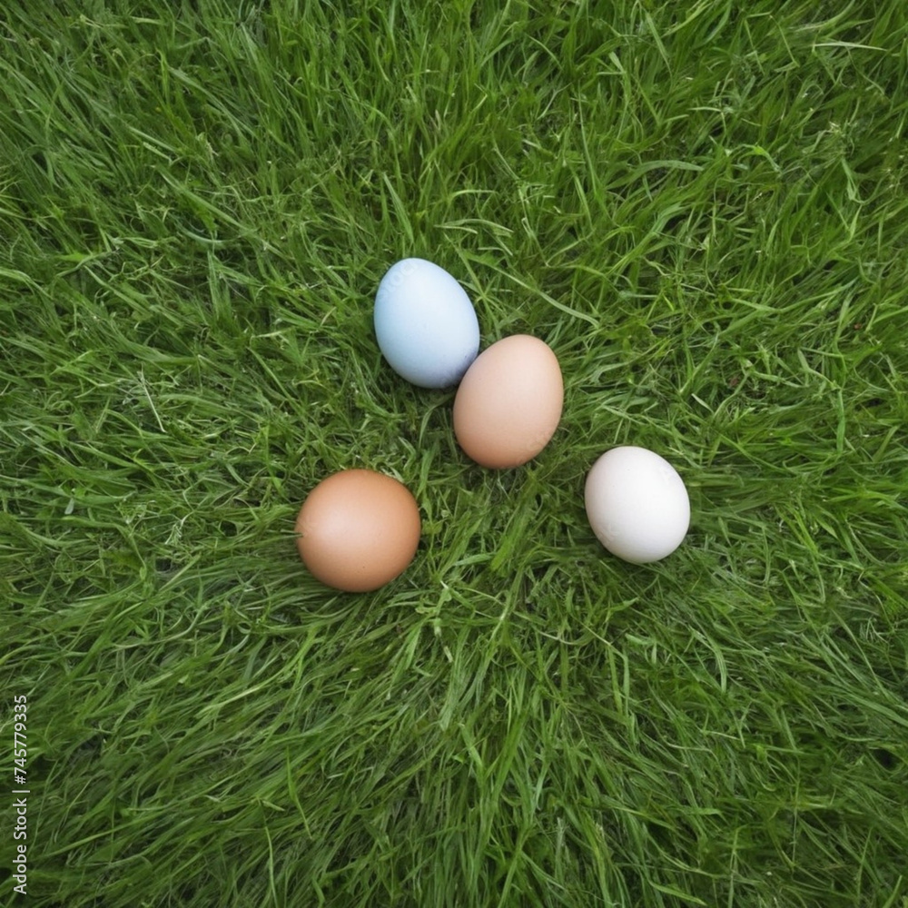 photo of a easter eggs in grass photo of a easter eggs in grass