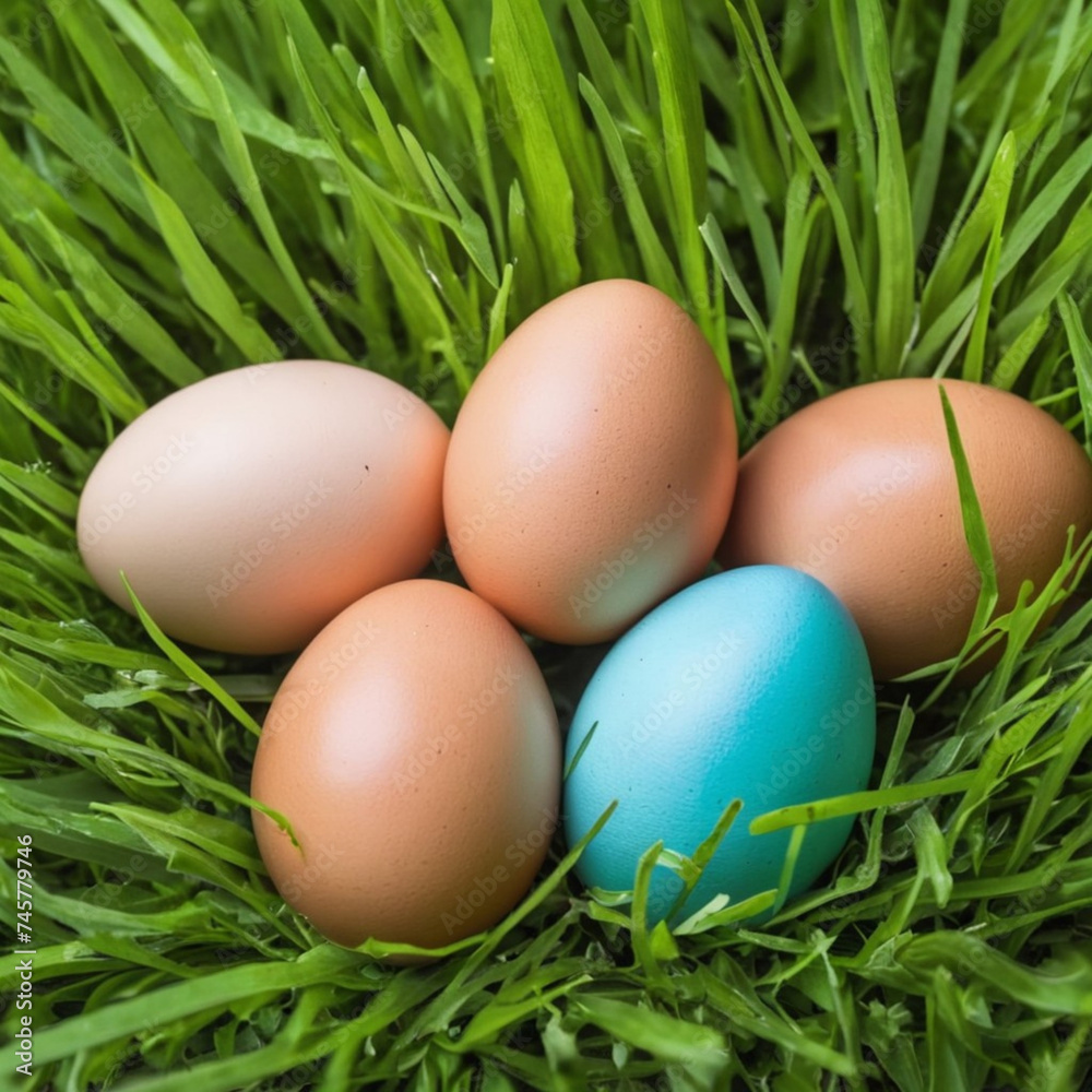 photo of a easter eggs in grass photo of a easter eggs in grass