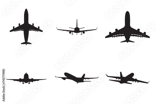Black and White various Airplane Logo vector. Aircraft icon set. illustration sign collection. Plane symbol.