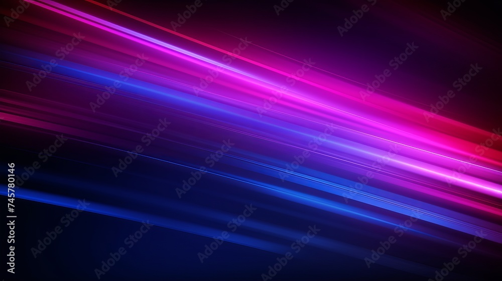 Fototapeta premium Ultraviolet background. Defocused neon light. UV led rays. Blur pink purple blue color gradient smooth glow beam pattern on dark abstract mask layer