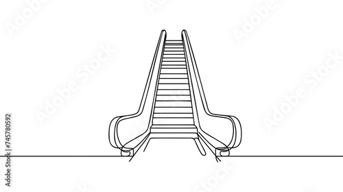 Beautiful woman going up by moving escalator. career ladder of an employee. special sale days shopping mall escalators concept.