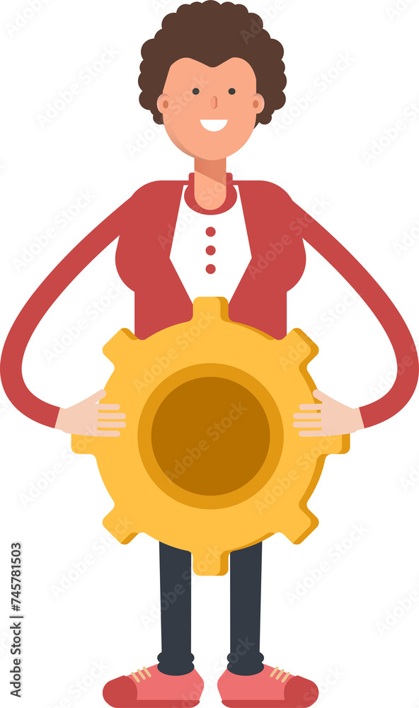 Frizzy Hair Man Character Holding Gear
