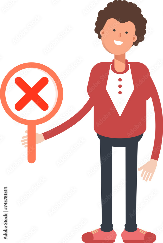Frizzy Hair Man Character Showing Wrong Mark
Frizzy Hair Man Character Showing Wrong Mark