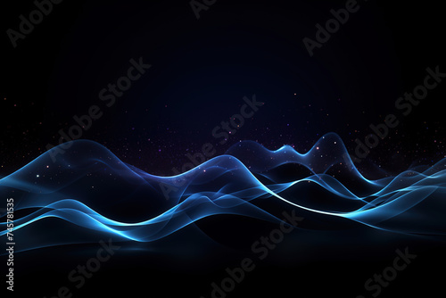 Technology Background Poster - Blue 3D Flowing Ripple Poster Against a Black Background