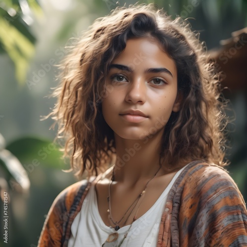 Studio Portrait of a 20-year-old Brazilian Girl with Boho Style