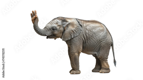 A majestic indian elephant with its trunk raised stands tall and proud, showcasing the grandeur of this magnificent terrestrial mammal